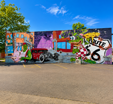 Frankenstein & Route 66 Rat Rod Mural